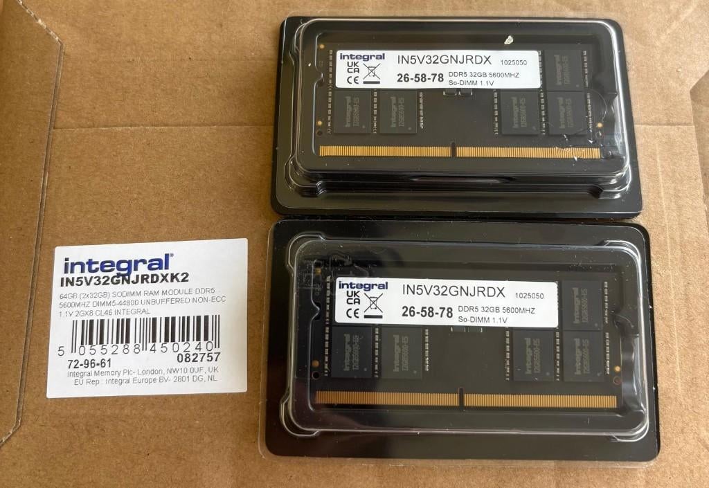 DDR5 64GB (2x32GB) SODIMM RAM 5600 Mhz, Computers en Software, Nieuw, Ophalen of Verzenden, DDR5, 64 GB