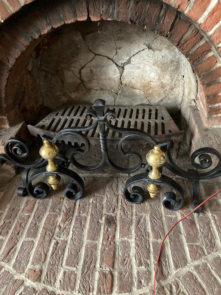 2 antieke haardbokken met haardrooster, Antiek en Kunst, Antiek | Brons en Koper, Ophalen