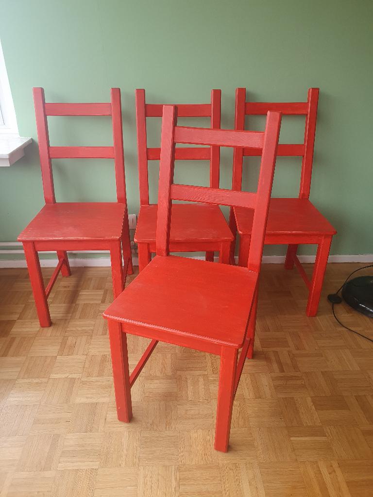 Chaises IKEA PINNTORP x4, Maison & Meubles, Rouge, Enlèvement, Utilisé, Bois