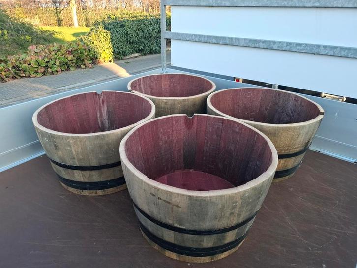 Un demi-tonneau à vin bordeaux en chêne de 44 cm x 72 cm ! B, Jardin & Terrasse, Bacs à fleurs & Jardinières, Enlèvement