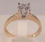 Massief 14 karaat gouden damesring (verlovings-/trouwring), Verzenden, Zo goed als nieuw, 17 tot 18, Met edelsteen