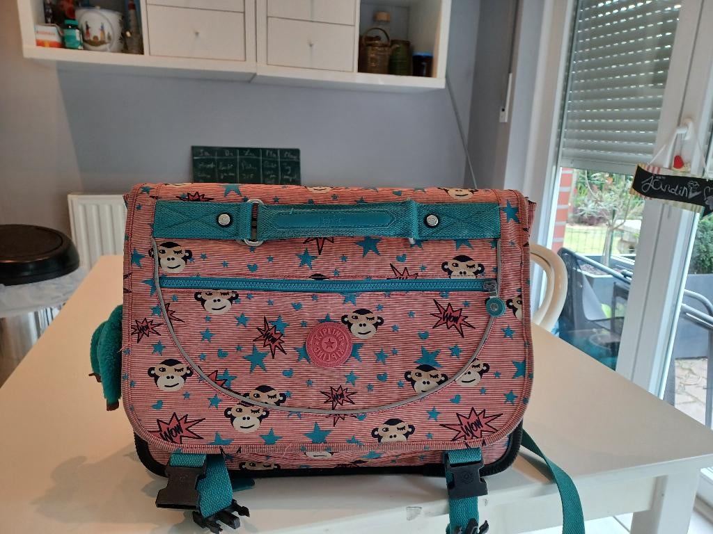 Cartable Kipling rose avec motifs- bon état, Enlèvement ou Envoi, Utilisé, Rose, Porte-documents ou Cartable
