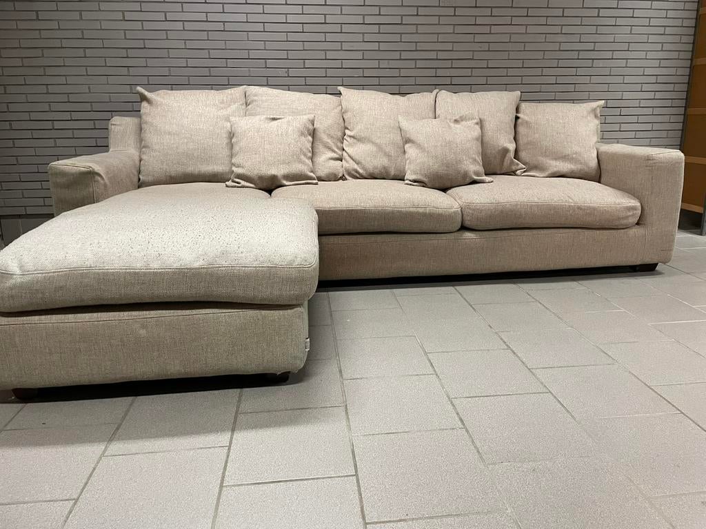 Beige hoekzetel met chaise longue links, Huis en Inrichting, Zetels | Zetels en Chaises Longues, Ophalen, 250 tot 300 cm, Gebruikt