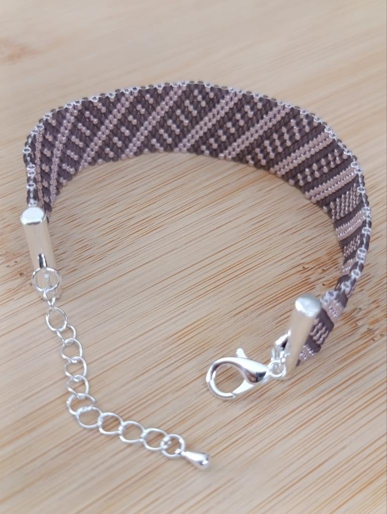 Bracelet fait main en tissage de perles miyuki ajustable, Neuf, Avec bracelets à breloques ou perles, Autres matériaux, Argent