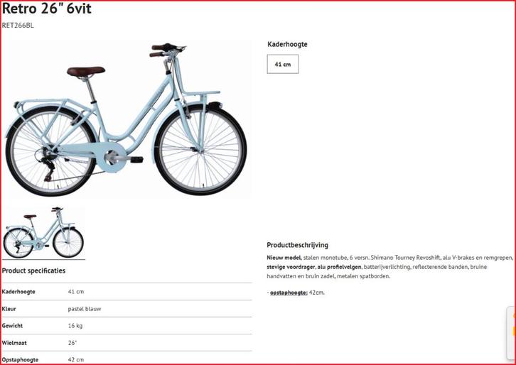 Fiets Retro 26" 6 vit, Fietsen en Brommers, Fietsen | Meisjes, Gebruikt, 26 inch of meer, Handrem, Versnellingen, Ophalen