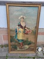 huile sur toile femme au panier signe, Enlèvement
