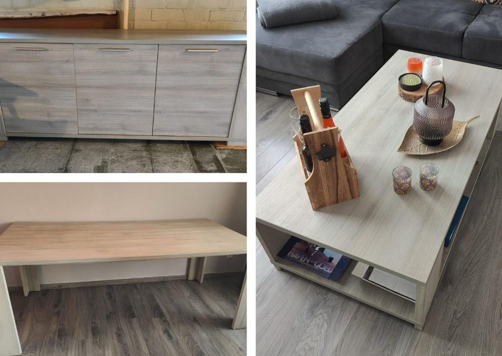 Meubelset Haslund van Jysk (buffetkast,eettafel,salontafel), Enlèvement, Utilisé, Modern landelijk