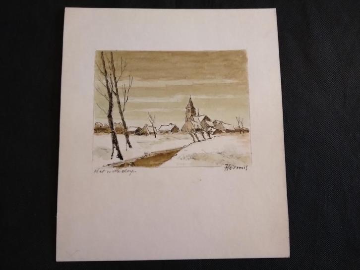 Origineel Aquarel ' Het Witte Dorp' Jan Hermus Mechelen, Antiek en Kunst, Kunst | Tekeningen en Fotografie, Ophalen of Verzenden
