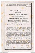 Bp. Gysermans Rosalia. ° Hoboken 1907 † Hoboken 1928, Verzamelen, Bidprentjes en Rouwkaarten, Ophalen of Verzenden, Bidprentje