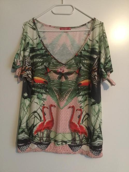 Smash t-shirt jungle / flamingo met open schouders maat L, Kleding | Dames, T-shirts, Zo goed als nieuw, Maat 42/44 (L), Korte mouw
