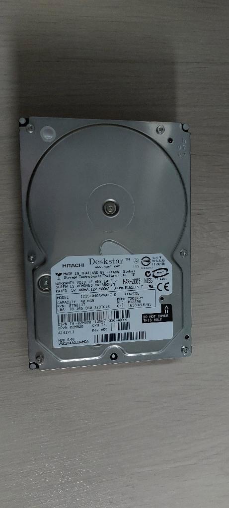 HDD 3.5 Hitachi 40 GB IDE - IC35L040AVVA07-0, Computers en Software, Harde schijven, Gebruikt, Desktop, Intern, HDD, IDE, Ophalen