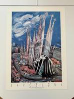 Kleurrijke poster van La Sagrada Familia door Anthony Pilley, Verzamelen, Posters, Ophalen of Verzenden, Zo goed als nieuw, Met lijst