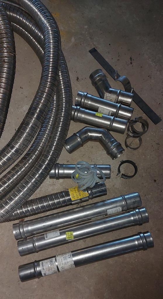 Tubage INOX flexible double paroi diam. 60 mm + accessoires, Doe-het-zelf en Bouw, Ventilatie en Afzuiging, Zo goed als nieuw