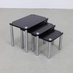 Tables gigognes en chrome et bois, set/3, Maison & Meubles, Tables | Tables d'appoint, Utilisé, Enlèvement ou Envoi