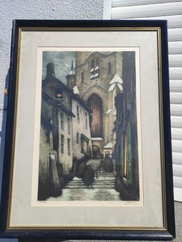 gravure ruelle signe jef codron, Antiquités & Art, Enlèvement ou Envoi