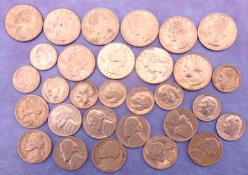 Trente pièces monnaie US (Dime, Quarter, 5 cent)