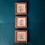 3 peintures miniatures sur soie avec passe-partout, Antiquités & Art, Enlèvement ou Envoi