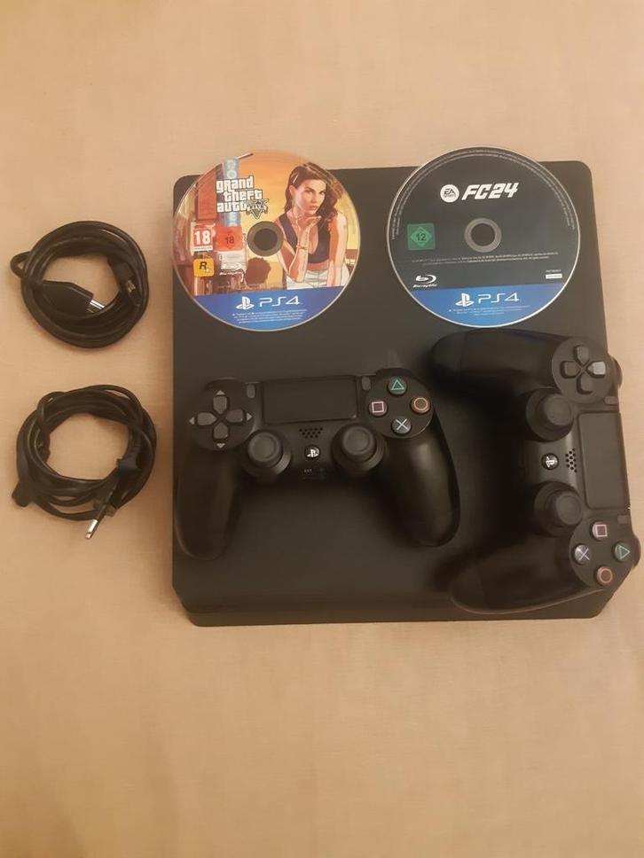 PS4 Slim-console met games, Games en Spelcomputers, Spelcomputers | Sony PlayStation 4, Nieuw, Slim, 500 GB, Met 2 controllers