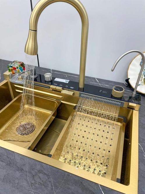 Gouden multifunctionele spoelbak met waterval, LED en, Huis en Inrichting, Keuken | Keukenelementen, Nieuw, Ophalen of Verzenden