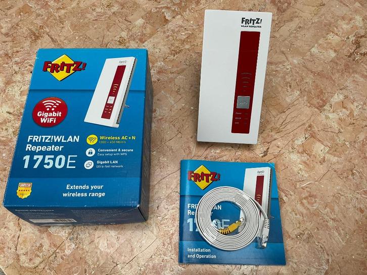 fritz 1750E tweeband repeater zgan, Computers en Software, WiFi-versterkers, Zo goed als nieuw, Ophalen of Verzenden