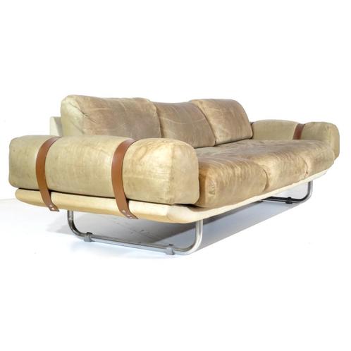 Vintage mid century modern lounge sofa bank in leer jaren 60, Huis en Inrichting, Zetels | Zetels, Driepersoons, 200 tot 250 cm