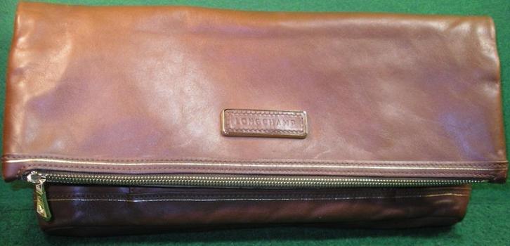 LONGCHAMP/GROOT OPVOUWBAAR ETUI BRUIN/ROOD LEER IN GOEDE STA, Handtassen en Accessoires, Tassen | Damestassen, Zo goed als nieuw