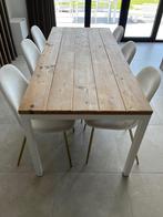 Eettafel steigerhout met wit staal, Huis en Inrichting, Ophalen, Gebruikt, 50 tot 100 cm, Vijf personen of meer