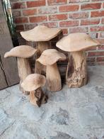 Teak houten decoratieve paddestoelen!  Setje v 5 stuks!, Ophalen