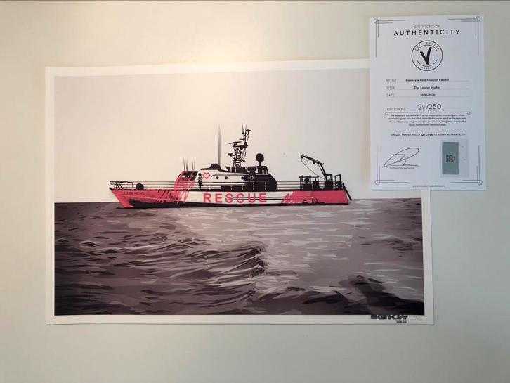 Banksy Louise Grey Boat Grey Boat Zeefdruk, Antiek en Kunst, Kunst | Litho's en Zeefdrukken, Ophalen of Verzenden