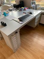 Bureau en acier gris clair avec caisson 3 tiroirs, Maison & Meubles, Utilisé, Enlèvement ou Envoi, Bureau