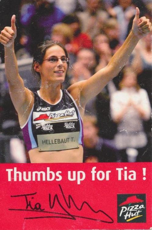 (s19) Tia Hellebaut, Thumbs up for Tia, promotiekaart, Verzamelen, Sportartikelen en Voetbal, Gebruikt, Ophalen of Verzenden