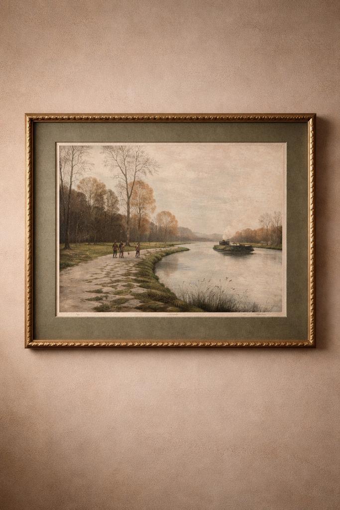 H van der Hoek Nederlands rivierlandschap, Antiek en Kunst, Kunst | Tekeningen en Fotografie, Ophalen