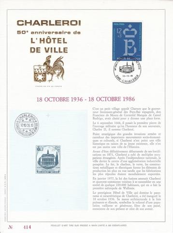 Charleroi 50è Anniversaire de l'Hôtel de ville 18.10.1936 - 