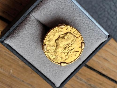 Gouden ring van 20 Francs Suisse, Handtassen en Accessoires, Ringen, Zo goed als nieuw, Geel, Goud, Ophalen of Verzenden