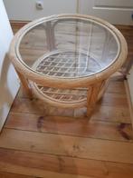 Rotan tafeltje met glas diameter 80cm, Huis en Inrichting, Ophalen, Gebruikt, Glas, Rond