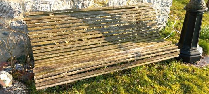 Ancien banc lattes bois, pieds fonte, Antiquités & Art, Curiosités & Brocante, Enlèvement
