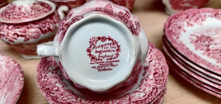 Zesdelig servies Engels aardewerk Ridgway roos, Antiek en Kunst, Antiek | Servies compleet, Ophalen