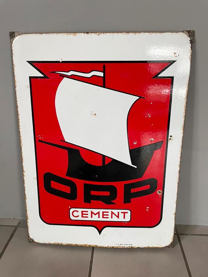Ancienne plaque Émaillée Cement Orp 1954, Collections, Marques & Objets publicitaires, Utilisé, Enlèvement ou Envoi