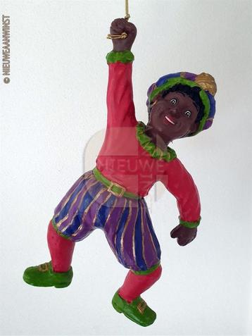 Authentieke hangende etalage zwarte Piet pop - 35cm, rood