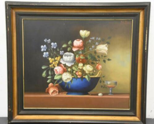 huile sur panneau ‘fleur’ signe carl prevot, Antiek en Kunst, Kunst | Schilderijen | Klassiek, Ophalen of Verzenden