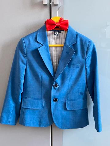 Blazer blauw communie maat 116 met rood strikje Redandblu, Garçon, Pull ou Veste, Comme neuf, Enlèvement