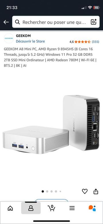 Geekom A8 Ryzen9 9845hs 32r 2tb Casi Neuf + Garantie(2,5ans) beschikbaar voor biedingen