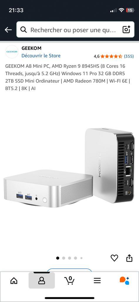Geekom A8 Ryzen9 9845hs 32r 2tb Casi Neuf + Garantie(2,5ans), Computers en Software, Desktop Pc's, Zo goed als nieuw, Gaming, Ophalen of Verzenden