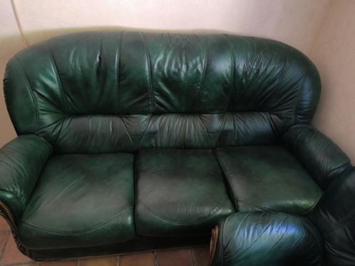 Zetel leder, 1 zit, 2 zit, 3 zit, Huis en Inrichting, Zetels | Zetels, Zo goed als nieuw, Rechte bank, Leer, Ophalen