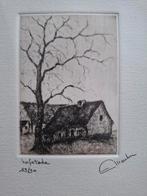 Ets hofstede in mooie kader met originele etsplaat, Antiek en Kunst, Kunst | Etsen en Gravures, Ophalen