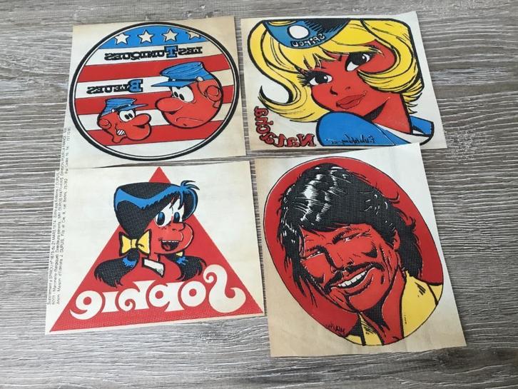 4 decalco gadgets - bijlage Spirou nr1875 - 1974, Verzamelen, Stripfiguren, Plaatje, Poster of Sticker, Ophalen of Verzenden