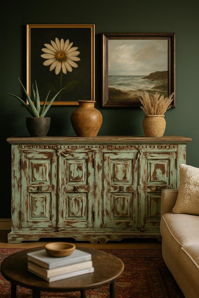 Uniek verweerd dressoir in Ibiza/India stijl, Huis en Inrichting, Kasten | Dressoirs, Zo goed als nieuw, 100 tot 150 cm, 25 tot 50 cm