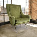 Vintage mosgroene fauteuil / eenzit / clubzetel, Antiek en Kunst, Ophalen of Verzenden