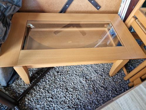 Salon tafel met glazen blad, Huis en Inrichting, Tafels | Salontafels, Gebruikt, Minder dan 50 cm, 50 tot 100 cm, 100 tot 150 cm