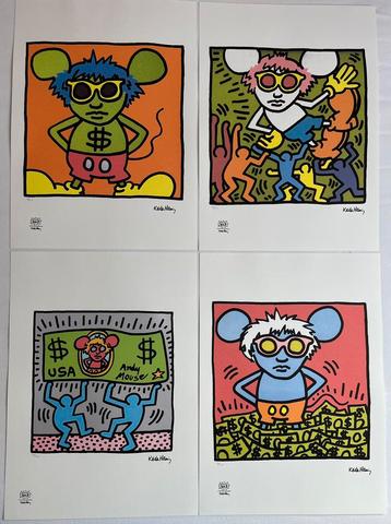 Unieke set (4 Litho+certificaten) Keith Haring “Andy Mouse